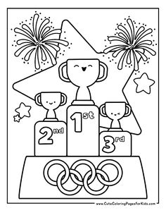 the olympic coloring page for kids to print out and color with fireworks in the background