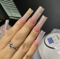 Acrylic Nails Ombre Square, Ombre Long Acrylic Nails, Long Acrylic Nails Glitter, Trendy Long Nails, Kylie Nails, Brown Acrylic Nails, Ombre Acrylic Nails