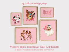 vintage christmas wall art bundle 5 high resolution printable artworks