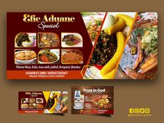 an advertisement for a restaurant called effie adnane special with pictures of food