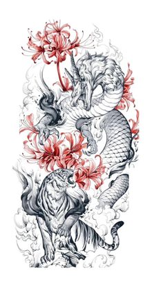 Sleeve Tattoos Dragon, Spongebob Tattoo, Dragon And Tiger, Tattoos Dragon, Tattoo Japanese Style, Dragon Sleeve, Dragon Tattoo Art