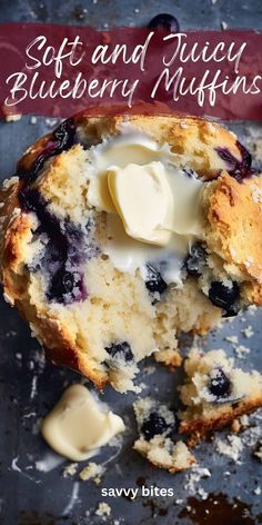 soft and juicy blueberry muffins with butter on top are the perfect dessert