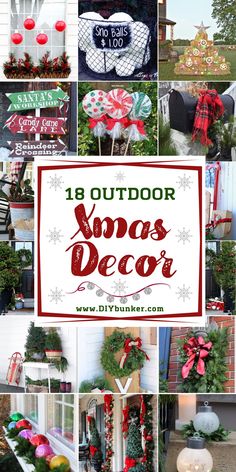 outdoor christmas decor is featured in this collage