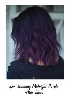 For a bold and daring look, Midnight Purple hair offers a mesmerizing and unique style. See more ideas here. Color Melt Purple, Medium Purple Hair, Midnight Purple Hair, Purple Peekaboo Highlights, Purple Hair Ideas, Short Angled Bobs, Asymmetrical Bob Short, Medium Shaggy Hairstyles, Medium Length Curls