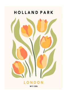 the flower market amsterdam logo with tulips in orange, yellow and green colors