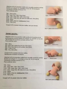 instructions for crocheted stuffed animals displayed on white paper