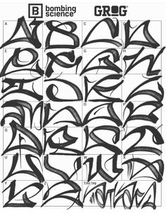 some type of graffiti alphabets with the letters g and d in black ink on white paper