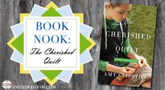 book nook and the cherished quilt are on display in front of a wooden fence