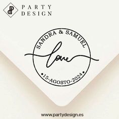 a white envelope with a stamp on it that says,'party design love '