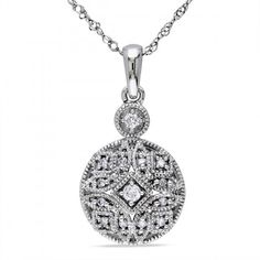 Vintage, Pave Set Diamond Pendant Necklace in 14k White Gold 0.12ct Vintage Diamond Necklace, Diamond Circle Necklace, Diamond Locket, Diamond Chain Necklace, Fashion Pendant, Diamond Jewelry Necklace, Round Pendant Necklace, Diamond Necklaces, Circle Pendant Necklace