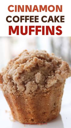 cinnamon coffee cake muffins on a white plate with the title overlay reads, cinnamon coffee cake muffins