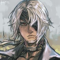 an anime character with white hair and black eyes