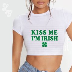 "🍀 Due To High Demand, Please Place Your Order In Advance To Allow Adequate Time For Production & Ensure Delivery Before St.Patrick's Day!   🍀 St.Patricks Day Hats: https://www.etsy.com/listing/1628874988 St.Patricks Day Crop Sweatshirt: https://www.etsy.com/listing/680524921 🍀Style: CLASSIC, METALLIC, GLITTER ( Please Note there will be NO glitter fall off or mess.) 🍀 Material: 80% Cotton + 20% Poly 🍀 SIZING GUIDE ( Approx.): - SMALL (Fits Sizes): 2-4 / Bust:  32-36\"  - MEDIUM (Fits Sizes Green Graphic Tee Crop Top With Letter Print, Cute Green Top With Slogan, St. Patrick’s Day, Irish Baby, St Patrick's Day Outfit, Bra Models, Tube Tops, Cropped Tube Top, Saint Patrick