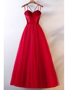 Long Red Simple Two Tone Party Dress With Spaghetti Straps Prom Dress Simple, Tulle Long Prom Dress, Prom Dresses Simple, Formal Ball Gown, Simple Prom Dress, Spaghetti Strap Prom Dress, Tulle Evening Dress, Sweetheart Prom Dress, Red Party