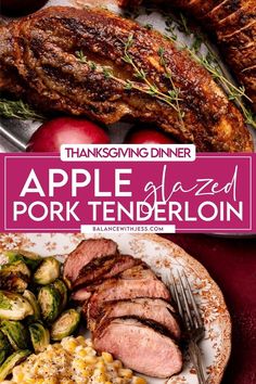 This apple glazed pork tenderloin is the best healthy dinner recipe for Thanksgiving or Christmas. Learn how to roast an easy yet juicy pork tenderloin with a simple cinnamon apple glaze. Get this sweet pork recipe and more healthy dinner ideas on the blog. Pork Tenderloin With Apple Chutney, Apple Cider Glazed Pork Tenderloin, Autumn Pork Tenderloin, Cranberry Dijon Pork Loin Roast With Apple Cider Glaze, Sweet Pork Recipe