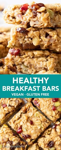 healthy breakfast bars stacked on top of each other