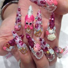 Harajuku Nails, Gyaru Nails, Kawaii Nail Art, Art Designs Ideas, With Nails, Stiletto Nails Designs, Nails Done