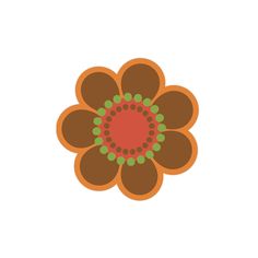 an orange flower with green dots in the center on a white background, surrounded by smaller circles