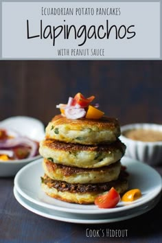 the stack of pancakes has been topped with toppings