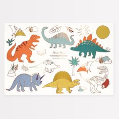 an assortment of dinosaur stickers on a white background