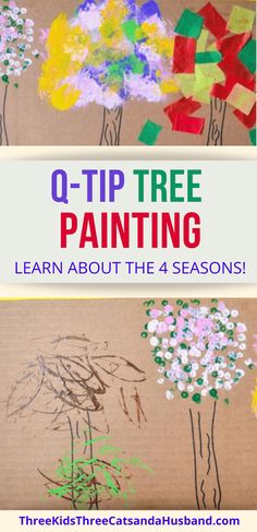 three different pictures with the words o - tip tree painting written on them and an image of