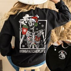 Dispatcher Christmas Sweatshirt, Funny Skeleton Christmas Shirt, Xmas Gift For Dispatcher, Dispatch Shirt, Police Dispatcher, Emergency Tee Note: For Different Color From Colors List Please "Message us or leave a note" MATERIAL UNISEX T-SHIRT - Medium fabric (5.3 oz/yd² (180 g/m - Classic fit - Runs true to size - 100% cotton (fiber content may vary for different colors) - Tear-away label UNISEX SIZING CHART Small: Length 28" - Width 18" (4-6) Medium: Length 29" - Width 20" (6-10) Large: Length 30" - Width 22" (10-14) XL: Length 31" - Width 24" (14-18) 2XL: Length 32" - Width 26" (18-20) 3XL: Length 33" - Width 28" (20-22) All measurements are approximations. Shirts may be within 1" of the dimensions listed The shirts were measured laying on a flat surface, side to side and top to bottom. Police Dispatcher, Skeleton Christmas, Funny Skeleton, Nov 2, Colour List, Christmas Sweatshirts, Christmas Shirt, Flat Surface, Sizing Chart