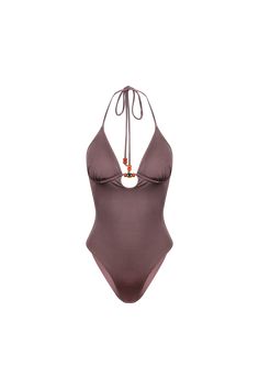 Ocean One Piece Bathing Suit Halter Neck | Cacao · HAZEL & FOLK Chic Adjustable Swimwear For Poolside, Chic Brown Swimwear For Swimming, Chic Brown Swimwear, Brown Triangle Top Swimwear For Pool, Brown Beachwear Swimwear With Adjustable Straps, Brown Halter Neck Swimwear For Pool, Adjustable Straps Beachwear Halter Top For Poolside, Brown Underwire Swimwear For Poolside, Chic Brown Swimwear For Beach Season