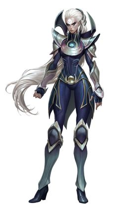 a woman with long white hair and armor