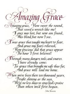 a poem written in red ink on white paper with the words amazing grace above it