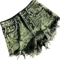 Summer Distressed Bottoms For Night Out, Edgy Green Bottoms For Spring, Green Short Length Bottoms For Festival, Green Festival Bottoms Short Length, Green Distressed Bottoms For Spring, Short Green Festival Bottoms, Trendy Green Distressed Bottoms, Green Festival Shorts, Spring Green Distressed Bottoms