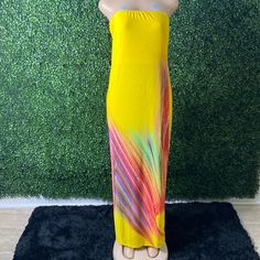 Plus Size Tube Top Dress Yellow Stretch Maxi Dress For Beach, Yellow Strapless Dress For Beach Season, Strapless Yellow Dress For Beach Season, Yellow Strapless Casual Maxi Dress, Casual Yellow Strapless Maxi Dress, Yellow Stretch Maxi Dress For Spring, Yellow Strapless Maxi Dress For Spring, Strapless Yellow Maxi Dress For Spring, Yellow Spring Maxi Dress Beach Cover-up