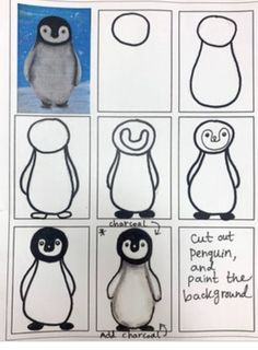 an image of penguins that are drawn in different ways