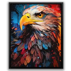 a painting of an eagle with multicolored feathers