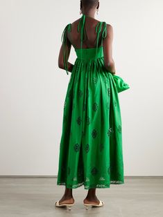 ERDEM Guipure lace-trimmed cotton-blend maxi dress | NET-A-PORTER Brazil Clothing, Mara Hoffman Dress, Soft Dresses, Green Minimalist, Minimalist Dress, African Designs, Sport Swimwear, Guipure Lace, Lace Trims