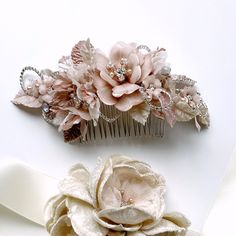 Blush Pink Gemma Couture Flower Bridal Hair Comb - Marie Livet Bridal Flower Hair Comb, Floral Tools, Floral Wedding Hair, Floral Pocket, Blush Bridal, Silk Pocket Square, Flower Hair Comb, Bridal Hair Flowers, Floral Scarf