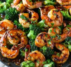 shrimp and broccoli stir fry in a skillet