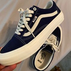 Brand New Vans Old Skool Pro. Navy Blue With Marshmallow Colored Soles. Size 8 Men’s. Vans Navy Blue, Navy Blue Vans, Navy Vans, Xv Ideas, Vans Old School, Blue Vans, New Vans, Vans Blue, Shoes Vans