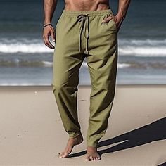 Category:WE-Pants; Season:Spring  Summer; Fabric:80% Cotton; Gender:Men's; Style:Hawaiian,Boho; Occasion:Beach,Daily,Holiday,Vacation; Fit Type:Regular Fit; Function:Comfort,Breathable; Waistline:Mid Waist; Pattern:Plain; Design:Elastic Waist,Drawstring,Pocket; Pants Type:Summer Pants,Linen Pants,Beach Pants,Trousers; Fly Type:Elasticity; Front page:FF; Listing Date:03/14/2024; Production mode:External procurement; Hips:; Length:; Waist: Baggy Summer Bottoms For Beach, Summer Harem Pants With Pockets, Baggy Bottoms For Vacation, Baggy Summer Vacation Bottoms, Summer Baggy Drawstring Harem Pants, Summer Beach Pants With Baggy Fit, Wide Leg Harem Pants With Pockets For Beach, Wide Leg Harem Pants With Pockets For Beach Season, Baggy Beach Bottoms For Beach Season