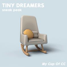 a small rocking chair with a pillow on it's back and the caption tiny dreamers sneak peak