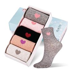 This set of five cute heart socks makes a great gift for mom from kids. Socks Gifts, Seamless Socks, Socks Ankle, Gifts Box, Heart Socks, Women Crew Socks, Soft Dress, Running Socks, Free Socks