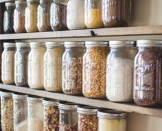 many jars filled with different types of food