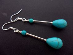 This a pair of long dangly turquoise teardrop bead earrings with 925 solid silver hooks. Measure approx. 5cm from top of hook to bottom of earring. Freshly made by me and unworn. Thanks for looking!! Turquoise Teardrop Drop Earrings With Ear Wire, Handmade Turquoise Teardrop Earrings, Teardrop Beads, Girly Jewelry, Bead Earrings, Turquoise Earrings, Silver Turquoise, Teardrop Earrings, Stone Jewelry