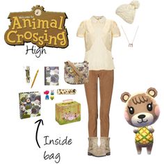 an animal crossing outfit is shown with accessories