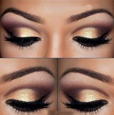 gold and purple stunning eye makeup Small Eyelids, Smokey Eyes Tutorial, Gold Eyeliner, Gold Eye Makeup, Make Up Inspiration, Smokey Eye Tutorial, Gold Eyeshadow