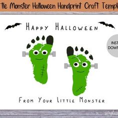 a halloween card with the words happy halloween from your little monster on it's feet