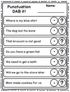 printable worksheet for puncturizing dab it with question marks