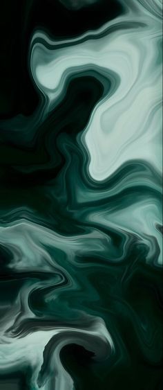 an abstract painting with black and white colors on it's surface, as well as green