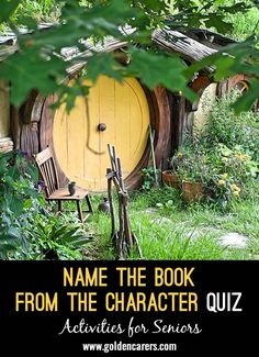 an image of a hobbot in the grass with text that reads name the book from the character quiz