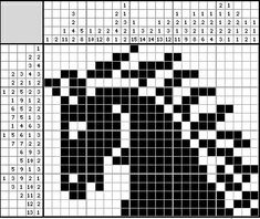 a cross stitch pattern with black and white squares in the shape of a dog on it