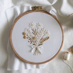 the embroidery is being worked on with thread